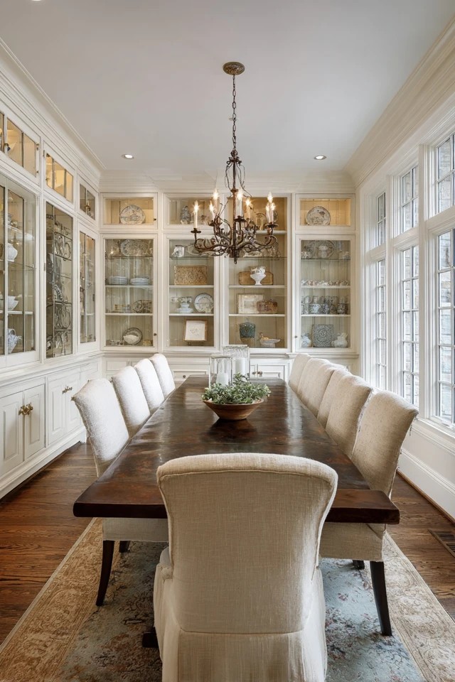 Two complete dining setups in one room