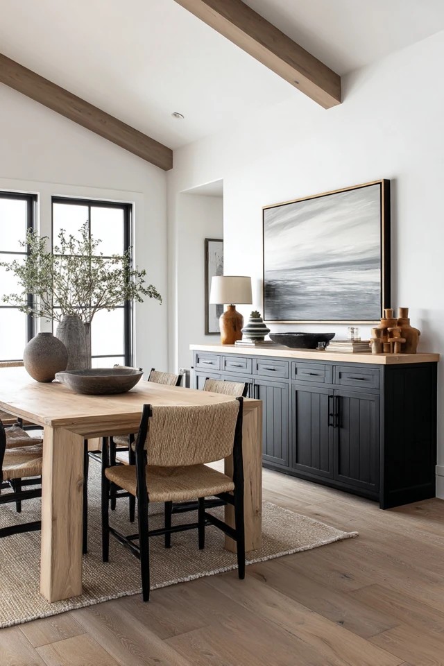 Mixed-material sideboard with metal frame