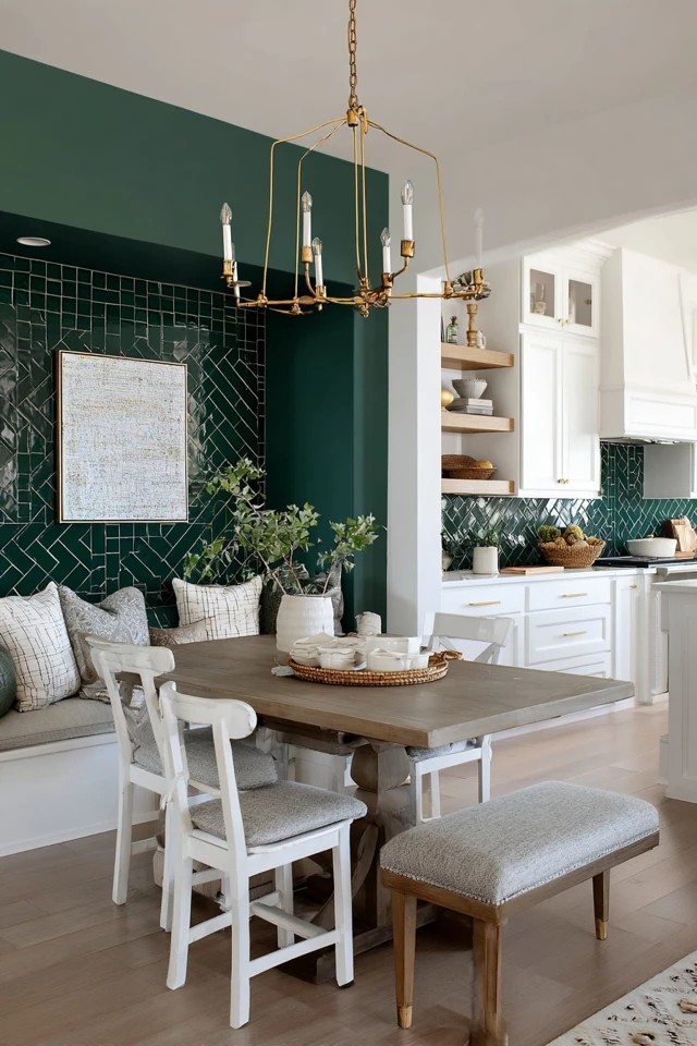 Parallel kitchen workspace terminating at dining area