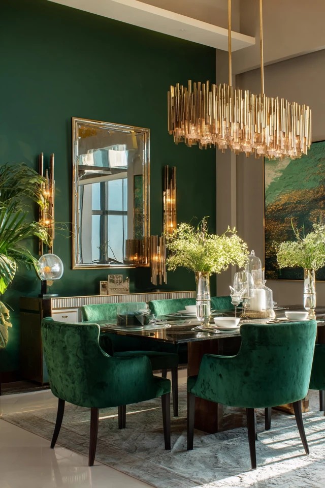 Yellow-green accessories including cushions, artwork, or vases