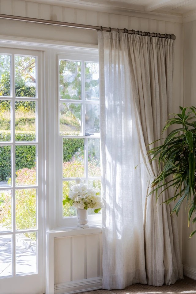 Rich jewel-toned velvet curtain drapes creating luxurious tactile window dressing in an elegant sunroom