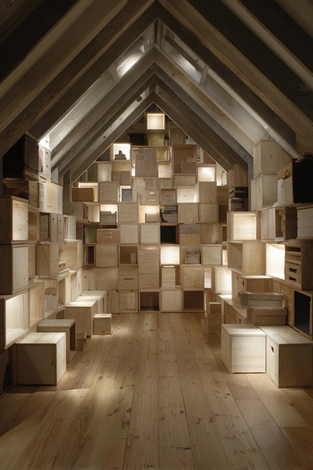 Open wire metal baskets providing breathable ventilated storage conditions in an attic