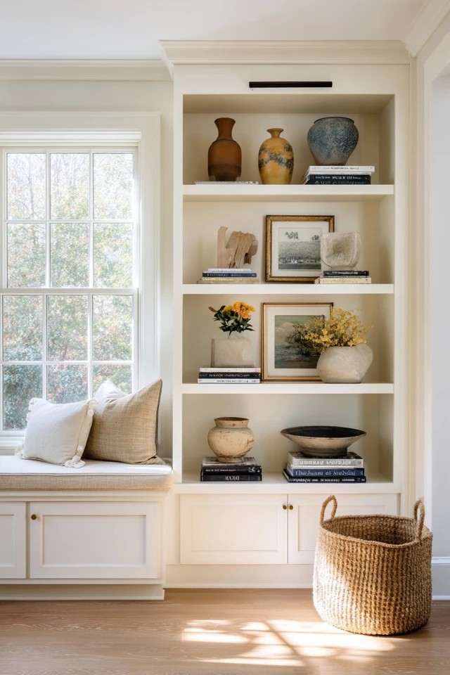 Upholstered ottomans providing flexible footrest and extra seating in a versatile sunroom living room