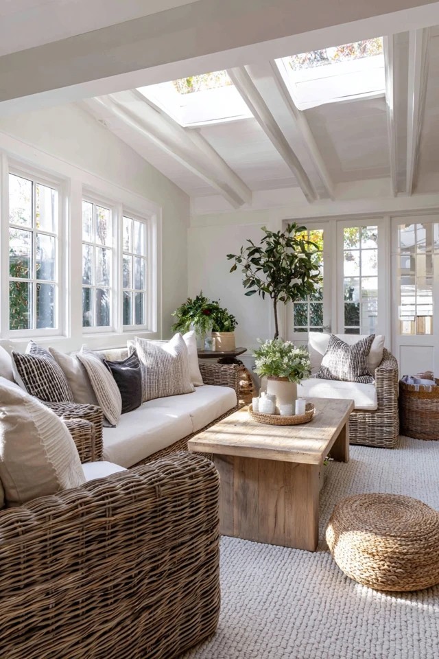 Thick plush area rug creating soft warm underfoot comfort in a welcoming cozy sunroom
