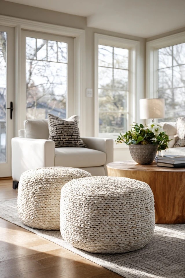 Open wall shelving displaying books and personal objects creating a lived-in personalised sunroom living room