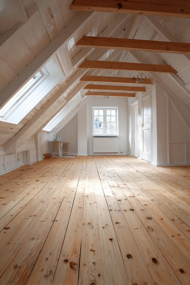 Layered recessed and pendant lighting creating atmospheric day-to-night illumination in an attic apartment