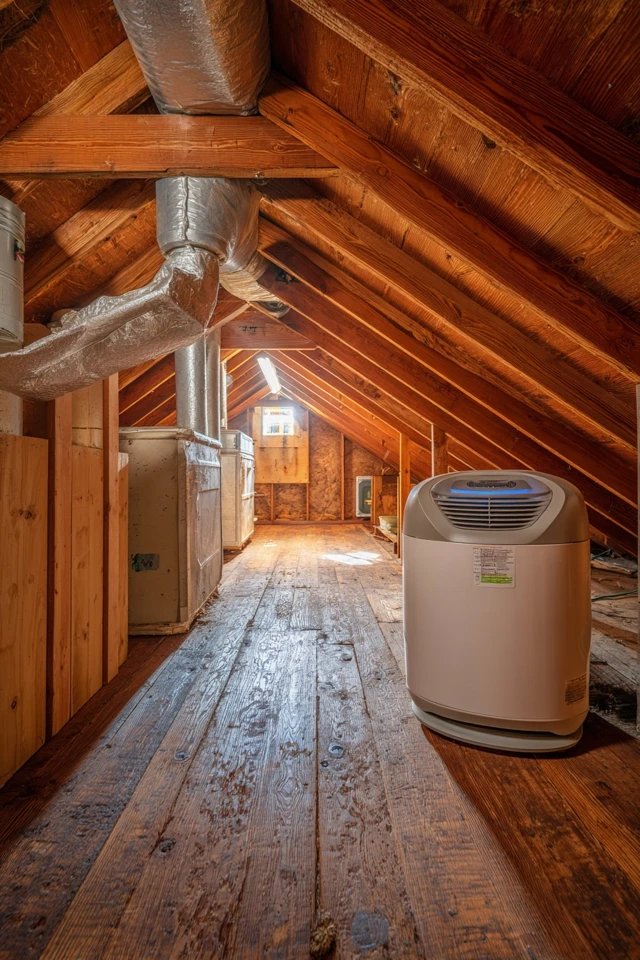 Wall-mounted sports equipment rack organising skis, bikes, and outdoor gear in an active family attic