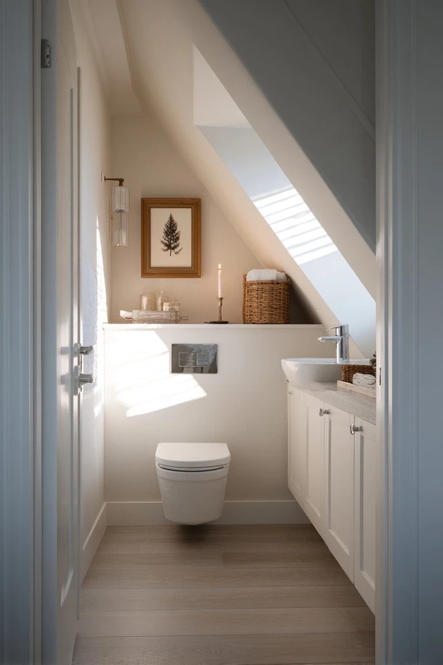 Radiant heated tile flooring providing warm comfortable underfoot luxury in an attic bathroom conversion