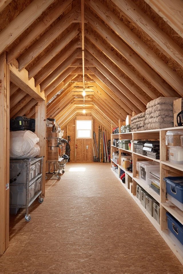Insulated attic walls and ventilation creating a climate-stable protected environment for long-term storage