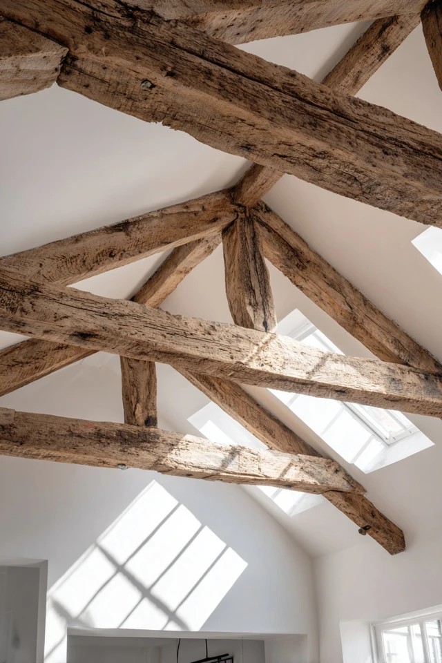 L-shaped corner desk configuration providing generous work surface in an attic office corner