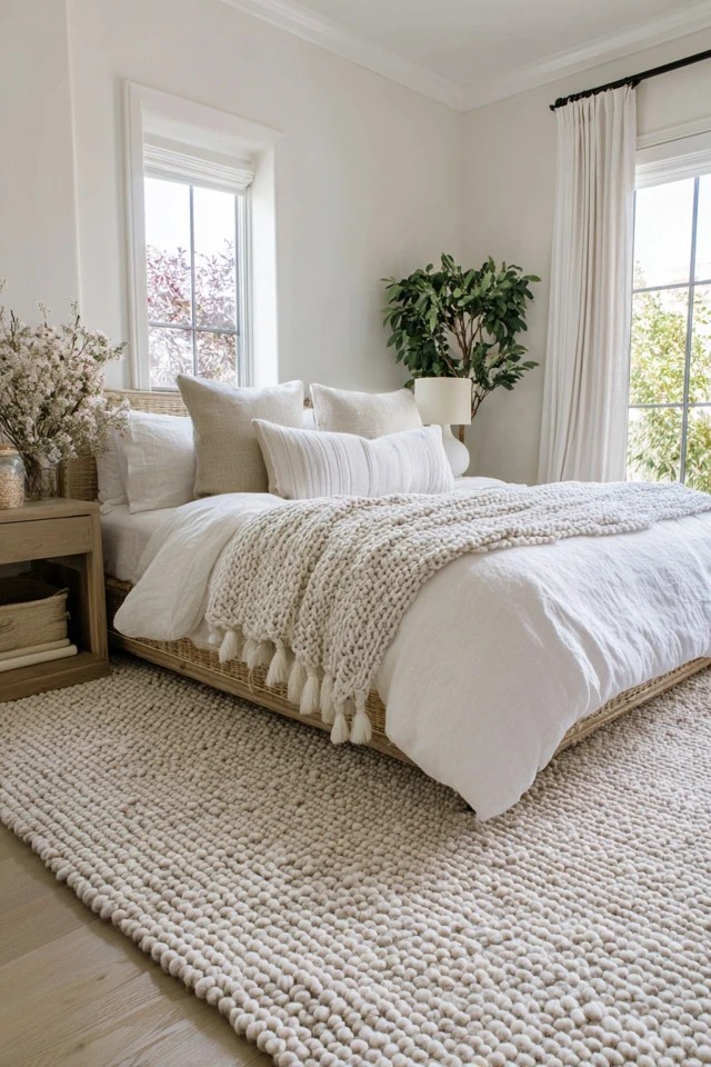 Matching nightstands flanking the bed providing functional lamp bases and storage in a sunroom bedroom