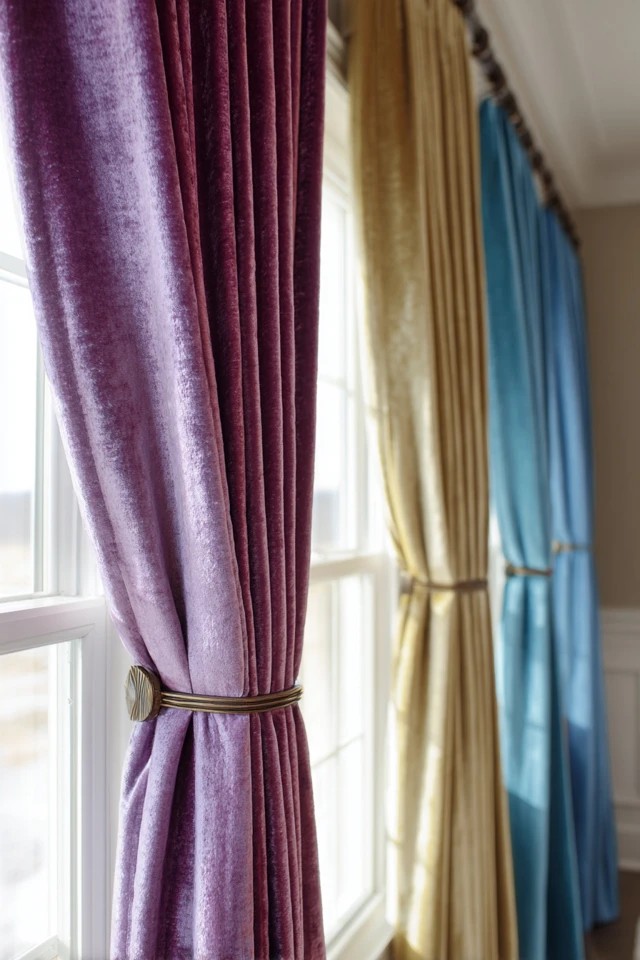 Fabric Roman shades folding into neat horizontal pleats creating tailored window covering in a traditional sunroom