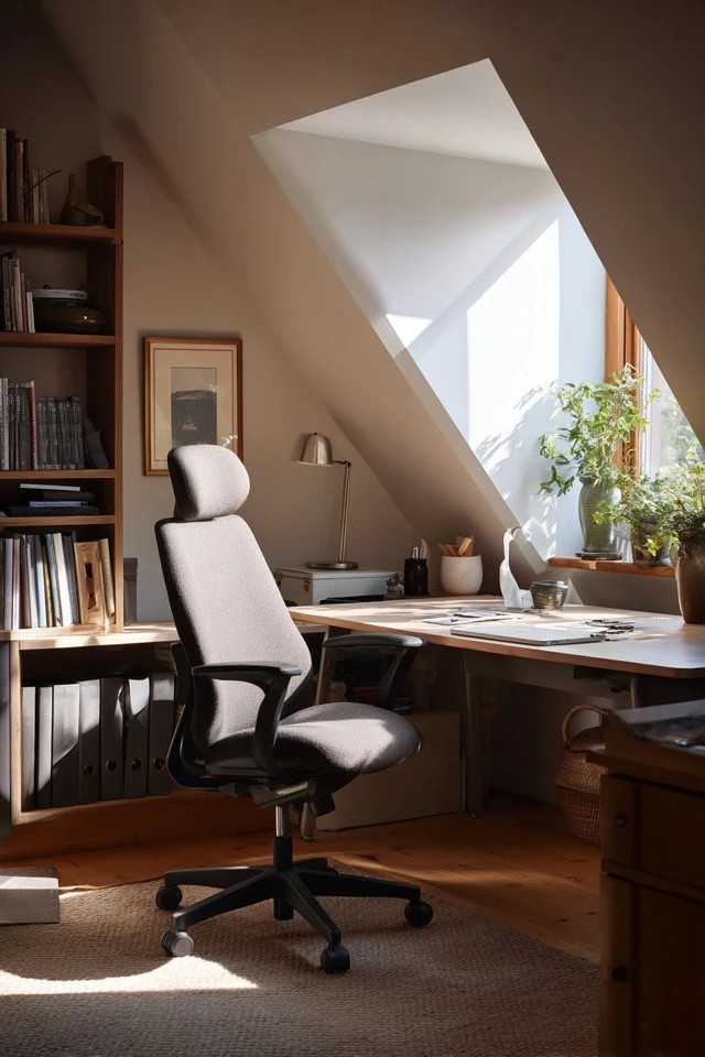 Wall-mounted cork board and whiteboard creating visual planning and organisation surface in an attic office