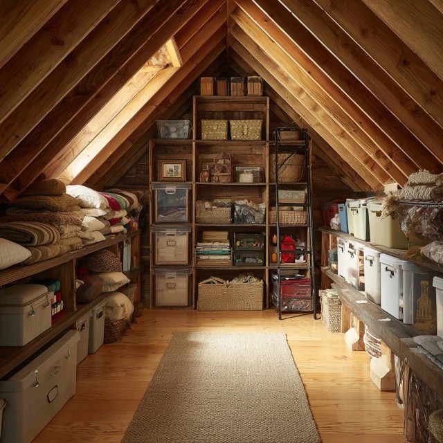 Distinct storage zones for holiday, seasonal, sports, and keepsake items creating logical categorical attic organisation