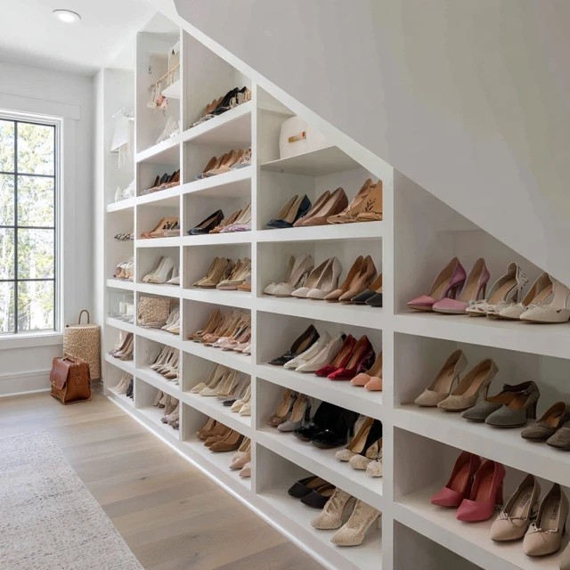 Central skylight flooding the attic walk-in closet aisle with natural daylight for accurate colour assessment