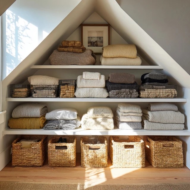Chest of drawers fitted precisely beneath the attic slope providing clothing storage where height is lowest