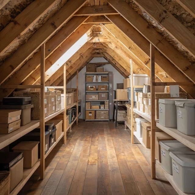 Master inventory list posted at the attic entry point tracking all stored items and their locations